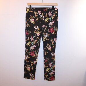 Jules and Leopold Womens Small Black Floral Pull On Straight Leg Casual Trousers